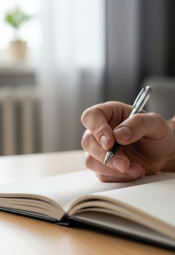 Мужчина делает записи в дневник